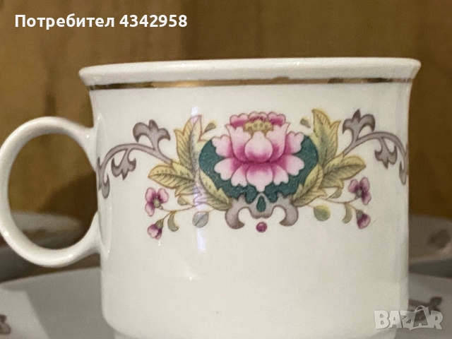 Vintage.Комплект от 6 порцеланови чаши и чинийки за еспресо Demitasse, «Розов лотос»., снимка 3 - Антикварни и старинни предмети - 52135986