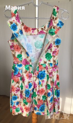 38 С / 40 М Дамска Рокля на Цветя Еластична Памучна Бежова Цветна Розова Синя Зелена, снимка 10 - Рокли - 42767451
