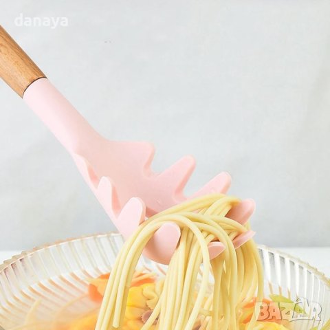 4234 Силиконова лъжица за спагети с дървена дръжка, снимка 2 - Прибори за хранене, готвене и сервиране - 42875520