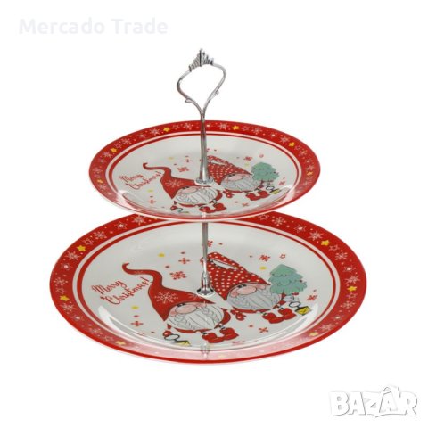 Поднос Mercado Trade, 2 нива, Дядо Коледа и гномчета, Стъкло