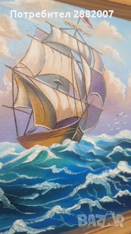 Морска картина,маслени бои върху платно с дървена подрамка , снимка 2 - Картини - 30845396