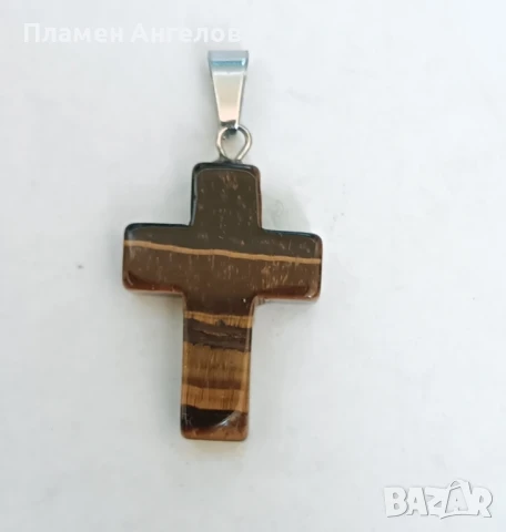 Висулка, медальон - кръстче от тигрово око, снимка 2 - Колиета, медальони, синджири - 51164348