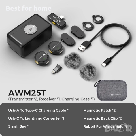 Безжични микрофони NearStream Lavalier за iPhone/Android/PC., снимка 7 - Микрофони - 52525060