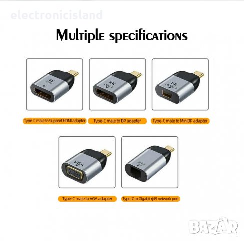 Луксозен Адаптер конвертор USB Type-C към DP порт 1.4 8K, снимка 3 - Кабели и адаптери - 35537782