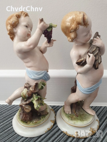 чифт2бр Capodimonte статуетки 20см/стари Каподимонте порцеланови фигури на голи ангели-херувими, снимка 5 - Статуетки - 52973233