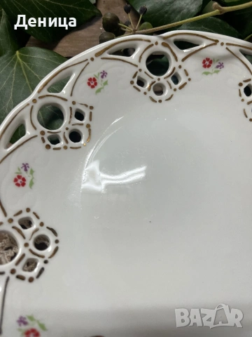 Две чинии-18 см Нежна и рядко срещана цветна декорация Акцентиращата златна декорация е ръчно рисува, снимка 6 - Чинии - 53236757