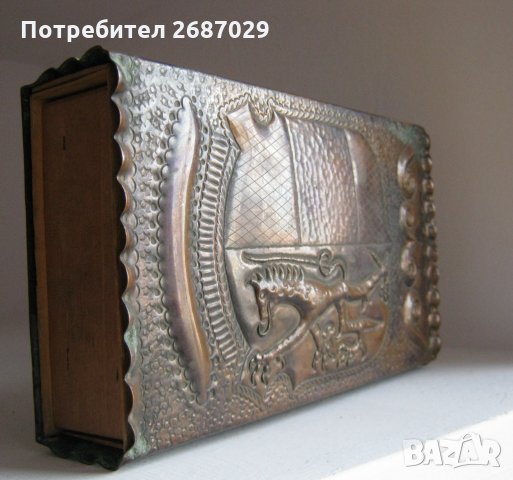 Огромен кибрит с меден предпазен калъф, дракон мед метал, снимка 1