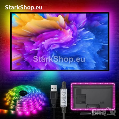LED RGB USB лента за телевизор, монитор и др – 3 метра, снимка 5 - Друга електроника - 39921650