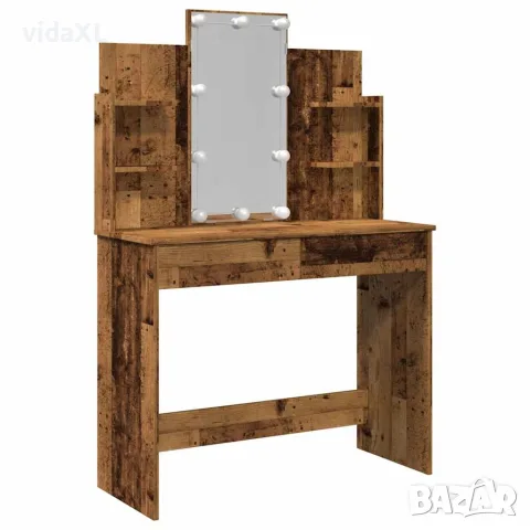 vidaXL Тоалетка с LED осветление Старо дърво 96x40x142 cm, снимка 5 - Тоалетки - 56148307