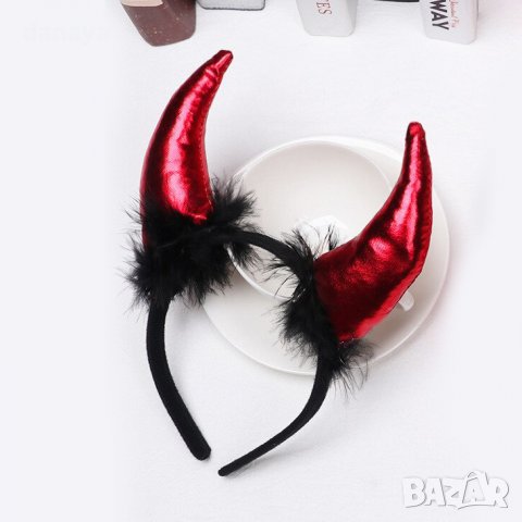 1739 Диадема Дяволски рога с пух, снимка 3 - Аксесоари за коса - 30344447