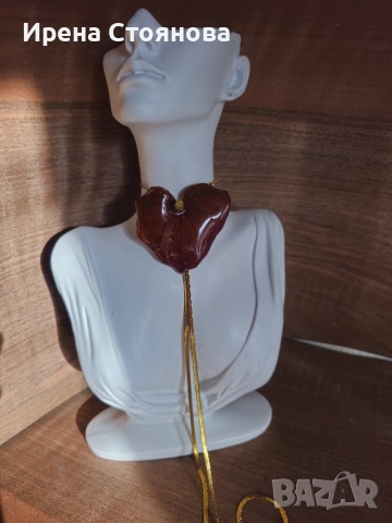 Колие с естествен цвят на Антуриум , снимка 7 - Колиета, медальони, синджири - 52389905