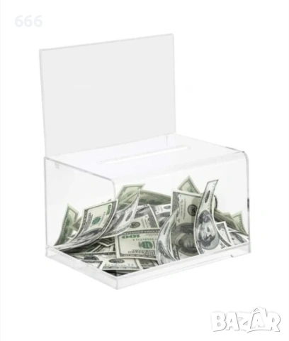 Урна за дарения с ключалка, QttvbTna, Акрил, 16 x 11,5 x 20,4 см, Прозрачна, снимка 2 - Други стоки за дома - 54005746