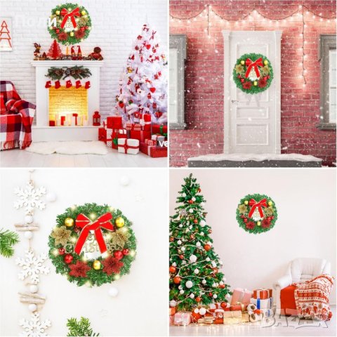 Коледен венец Mеrry Christmas с панделка, снимка 6 - Декорация за дома - 42910787