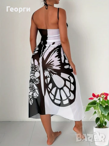 Парео с десен пеперуда в люляк/черно и бяло/черно, снимка 3 - Рокли - 50560594