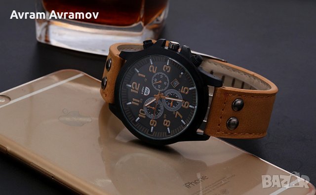 Мъжки часовник с кварцов механизъм и масивна кожена верижка., снимка 3 - Мъжки - 29539863