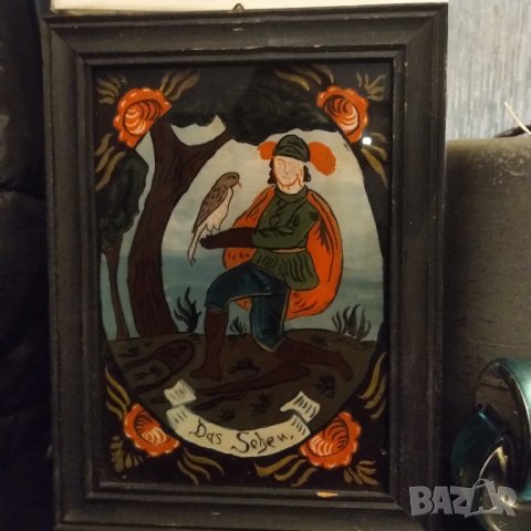 Картина найвизъм в дървена рамка рисувана върху стъкло  разпродажба 