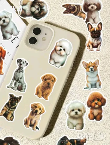 4 вид 50 бр Куче кучета кученца самозалепващи лепенки стикери за украса декор картонена торта, снимка 9 - Други - 49899347