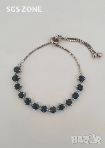 Тенис гривна с лондонски топаз с универсален размер от Тайланд, снимка 3 - Гривни - 53351690