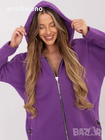 Дамски дълъг преходен суичър с качулка и цип Tina, 5цвята , снимка 10 - Суичъри - 52931058