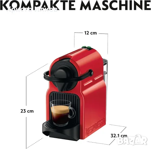 Кафемашина с капсули NESPRESSO Inissia Червена Черна, снимка 4 - Кафемашини - 56082765