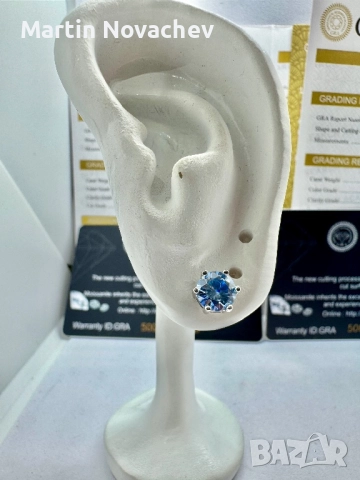 Сребърни обеци с мойсанит (Диамант) 1 карат, снимка 7 - Обеци - 51696202