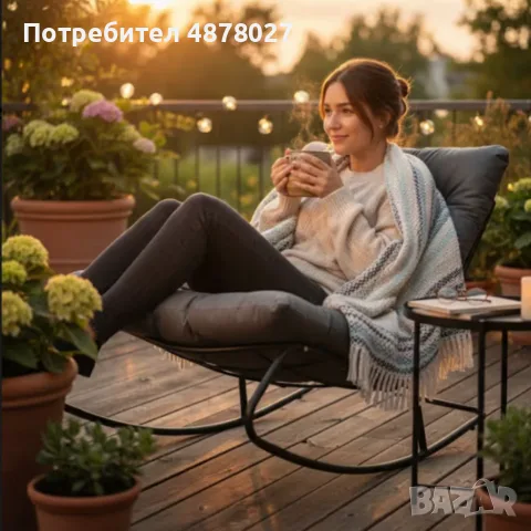 Комфортен люлеещ се стол с дебела възглавница – идеален за релакс у дома и навън, снимка 4 - Столове - 55999275