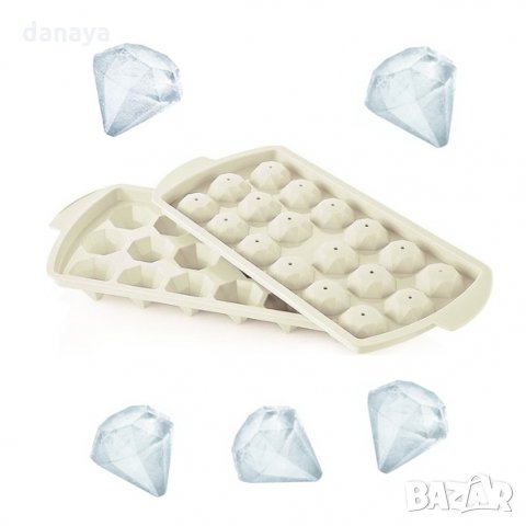 1012 Пластмасова форма за лед с капак ДИАМАНТ, 18 гнезда форми за лед диамант, снимка 1 - Форми - 25915968