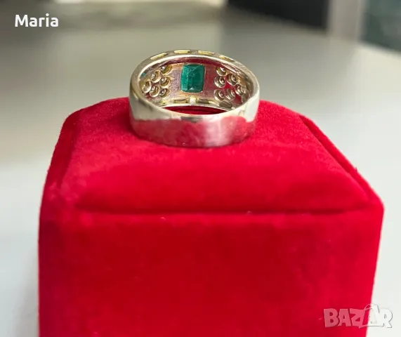 Дамски пръстен бяло злато и естествен изумруд, снимка 5 - Пръстени - 50346861
