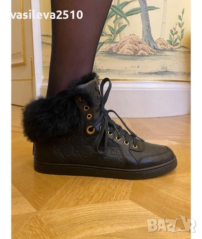 Gucci дамски кецове от естествена кожа и естествен косъм , снимка 2 - Кецове - 53893006