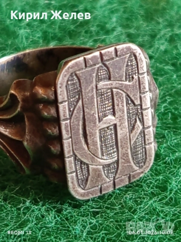 Винтидж сребърен пръстен с монограм орнаментиран майсторска ръчна изработка 51815, снимка 2 - Пръстени - 53003050