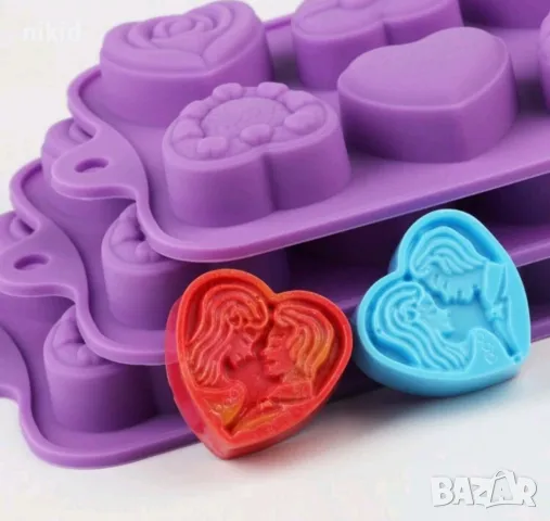 10 сърца сърце Свети Валентин различни силиконов молд форма фондан шоколад гипс бонбони декор, снимка 7 - Форми - 48955289