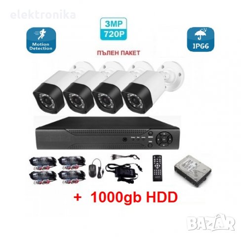 1000gb хард диск камери кабели DVR Пълна система Видеонаблюдение