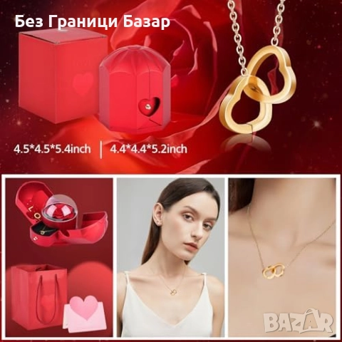 Нова Вечна роза с колие сърце подарък за жена любима луксозна кутия, снимка 4 - Романтични подаръци - 52940549