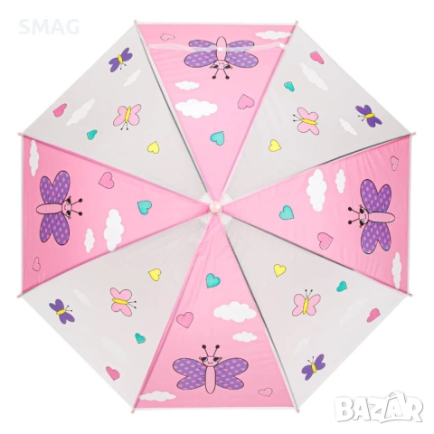 Детски автоматичен чадър розов пеперуди 65 см_1186102, снимка 3 - Чадъри - 54298914