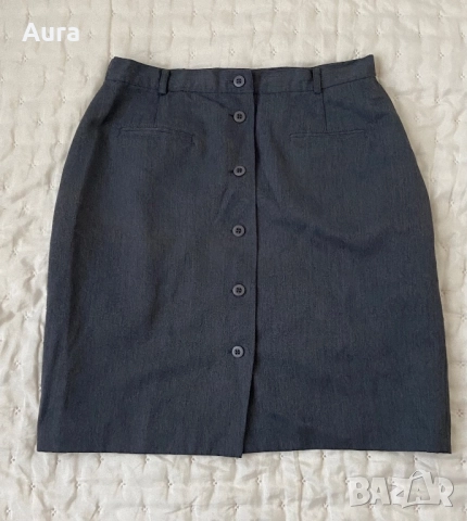 Grey button-front mini autumn skirt 
