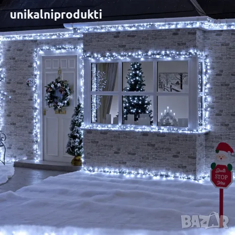 Снежно бели лампички за елха,прозорци,врати,балкони и др. 10м 100 диода 