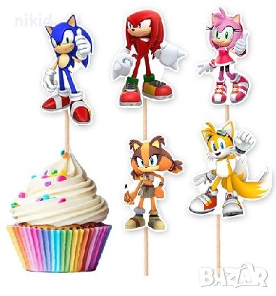 10 бр Соник Sonic топери клечки за мъфини декорация и украса