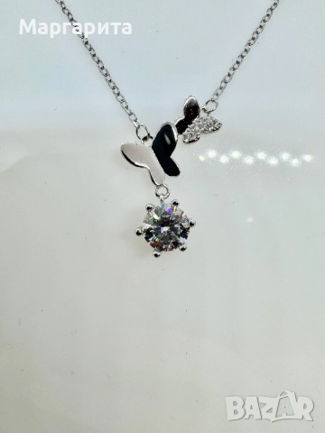 Сребърно колие с мойсанит (диамант) 1 карат, снимка 2 - Колиета, медальони, синджири - 52618647
