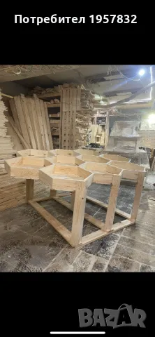 Самостоятелен дървен стелаж за плод и зеленчук хексагон, тип маса, снимка 3 - Оборудване за магазин - 48952598