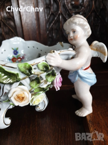 Meissen фигурална ажурна фруктиера 32см/стара Майсен порцеланова жардениера с херувими, снимка 10 - Антикварни и старинни предмети - 50629216