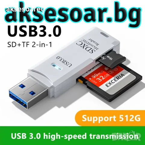 Кард рийдър 2 в 1 USB 3.0 високоскоростен Четец за карти Micro SD USB адаптер TF карта памет за PC , снимка 11 - USB Flash памети - 56257151