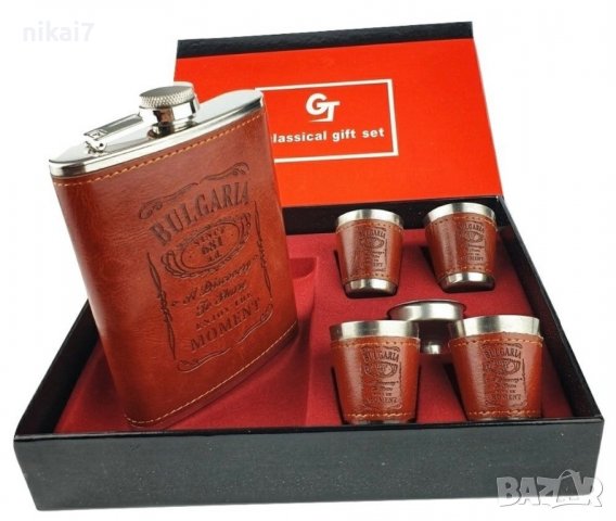 ново мъжки подаръчен комплект чаши+павурче за алкохол метал+кожа, снимка 2 - Български сувенири - 37640143
