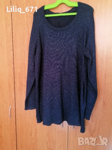 Тъмно син пуловер с блясък, снимка 2 - Блузи с дълъг ръкав и пуловери - 42861482