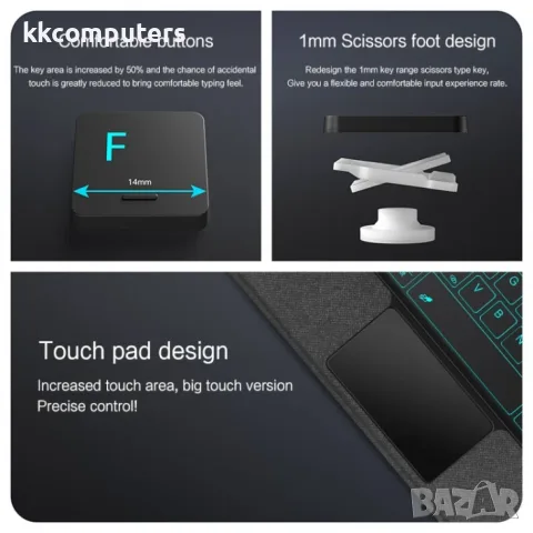 За Samsung Galaxy Tab A9+ / A11+ Кожен Калъф с Подвижна Bluetooth Клавиатура, Тъчпад и Цветна Подсве, снимка 5 - Калъфи, кейсове - 56208003