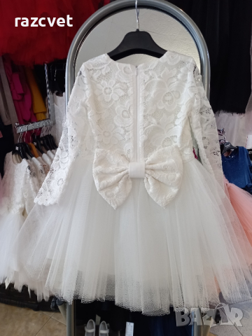Бебешка официална рокля с тюл за момиче в бяло, снимка 2 - Бебешки рокли - 44596054