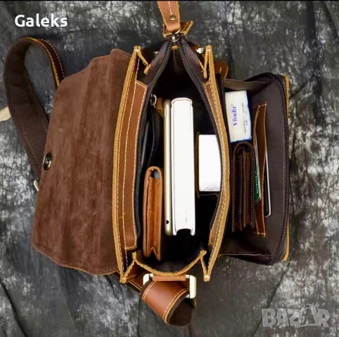 Мъжка луксозна кожена, винтидж чанта /Кафява Crazy Horse* естествена кожа!, снимка 17 - Чанти - 53102550