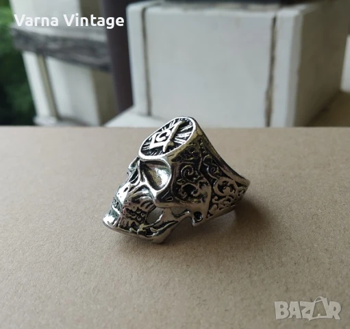 Брутален масивен мъжки пръстен с масонски череп., снимка 6 - Пръстени - 51416056