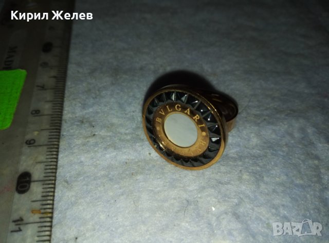 BVLGARI ПОЗЛАТЕН МАРКОВ СЕДЕФЕН АРТ ПРЪСТЕН БУЛГАРИ от БЛАГОРОДНА НЕРЪЖДАЕМА СТОМАНА 38916, снимка 8 - Пръстени - 42082394