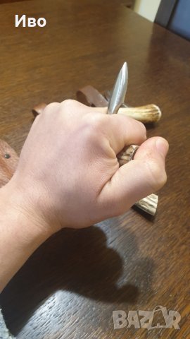 Нож острие кожа сребърна монета еленов рог, снимка 4 - Ножове - 31822909