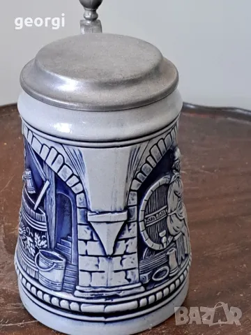 немска керамична халба с калаен похлупак   19/2, снимка 2 - Колекции - 49096249